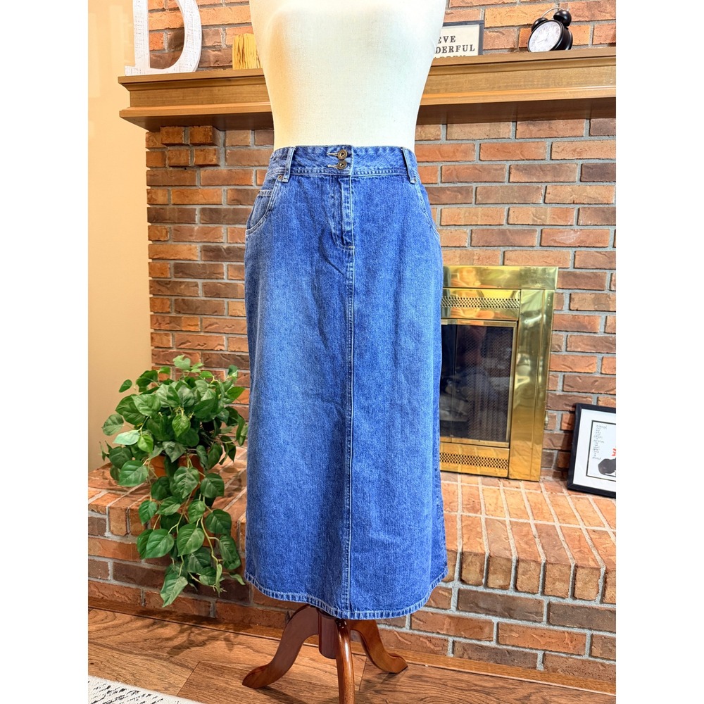 Christopher & Banks Denim Maxi Skirt Womens Blue Vintage 90s Cotton 12